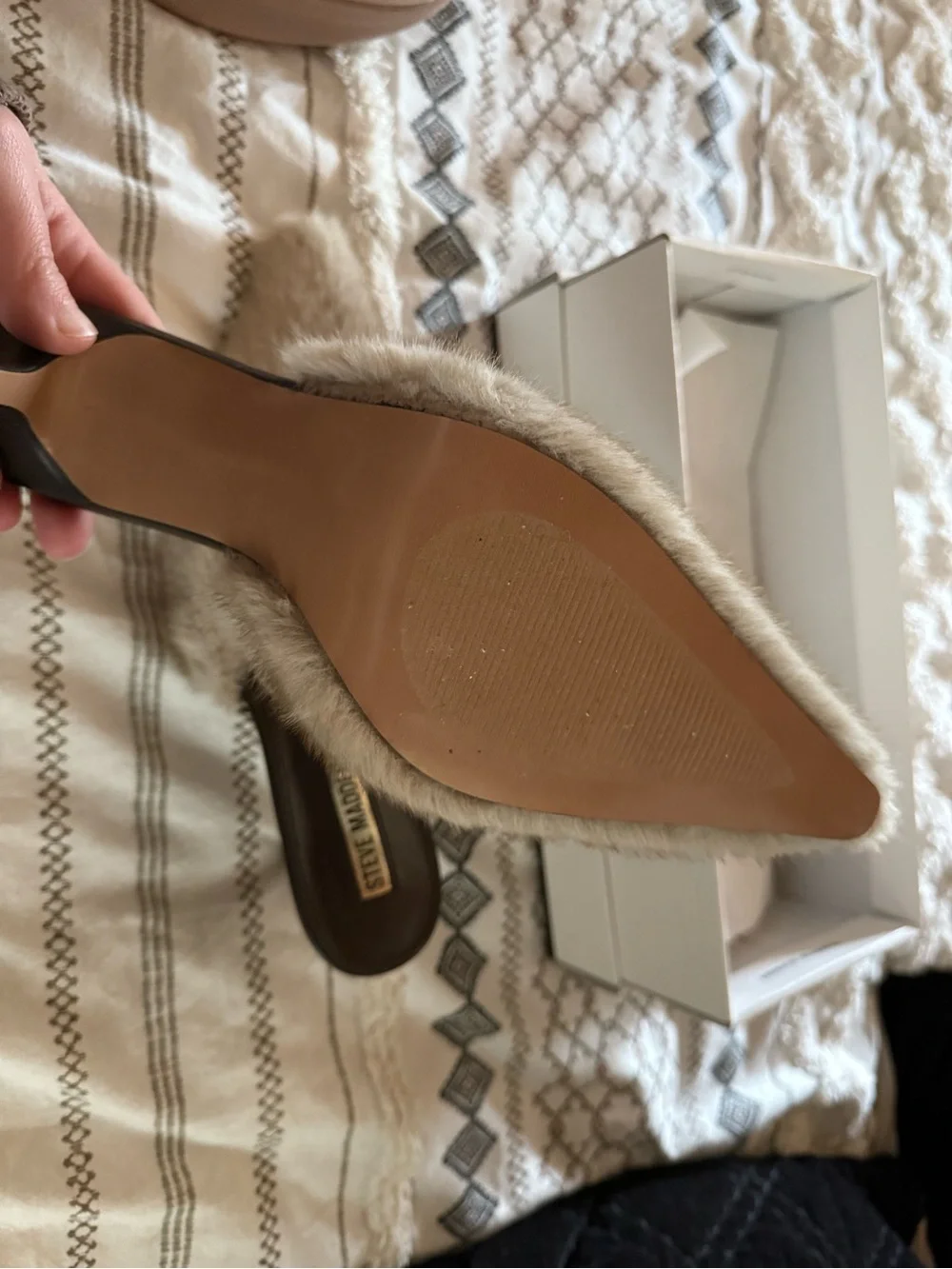 Steve Madden Beige Faux-Fur Slide Mules